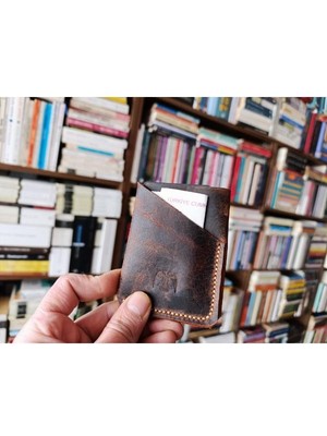 Mahfuz Hakiki Deri Tamamen El Emeği Minimalist Cüzdan Kartlık 9,5x7 cm  NLU391