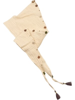 Zelice Tasarım Müslin Püsküllü Krem Fular