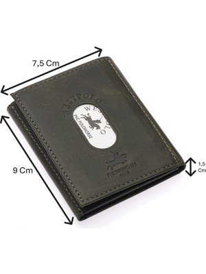 Westpolo Hakiki Eskitme Deri Kağıt Para ve Kart Bölmeli Unisex Cüzdanı - Haki