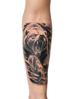 Tattoo Gerçekçi Vahşi Ayı Model Geçici Kol Bacak Geçici Sticker Yapıştırma Dövme