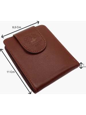 Westpolo Hakiki Deri Mıknatıslı Kağıt Para ve Bol Kart Bölmeli Unisex Cüzdan - Taba