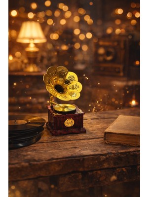 Seymen Bıçakçılık Gramofon Tasarımlı Nostaljik Müzik Kutusu – Dekoratif Kurmalı Vintage Müzik Kutusu