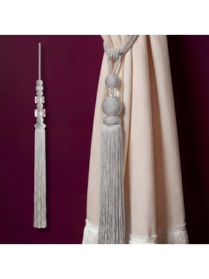 Mefaks Tekstil Akrilik Küplü Kordon Sarım Braçol Set Açık Gri (2 Braçol + 1 Sarkıt)