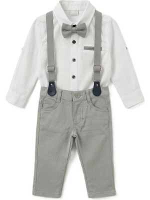 Teryy Erkek Çocuk Bayramlık Papyonlu Askılı Pantolon Takım Pamuklu Özel Gün Kombini 1-4 Yaş