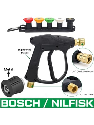 Jo Moyner Bosch Uyumlu Araç Yıkama Tabancası 5li Nozzle Set ve Kemer Klipsli ile Birlikte Kısa Tetik Tabancası