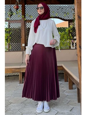 Rabia Şamlı Eliz Bordo Plise Etek