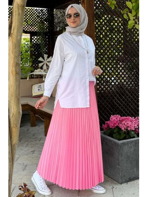 Rabia Şamlı Eliz Pembe Plise Etek