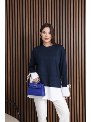 Piove Kadın Katman Detaylı Uzun Tunik – Bağlama Kollu Rahat Kesim Günlük Şık Bluz