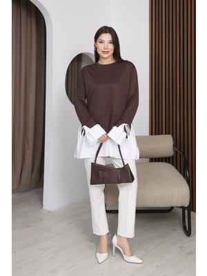 Piove Kadın Katman Detaylı Uzun Tunik – Bağlama Kollu Rahat Kesim Günlük Şık Bluz