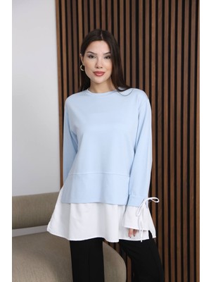 Piove Kadın Katman Detaylı Uzun Tunik – Bağlama Kollu Rahat Kesim Günlük Şık Bluz