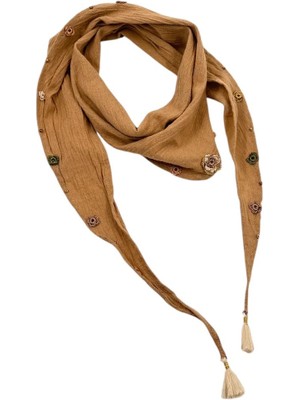 Zelice Tasarım Müslin Püsküllü Bej Fular