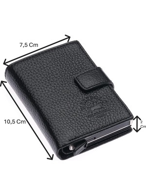 Westpolo Hakiki Deri Kağıt Para Bölmeli Unisex Mekanizmalı Unisex Cüzdan - Siyah