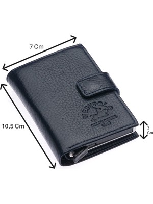 Westpolo Hakiki Deri Kağıt Para Bölmeli Unisex Mekanizmalı Unisex Cüzdan - Lacivert