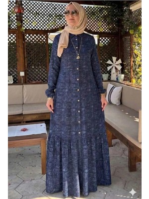 Rabia Şamlı Süreyya Kot Efektli Gömlek Elbise Lacivert