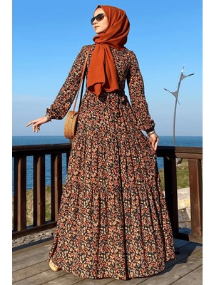 Rabia Şamlı Güzide Yaprak Desenli Elbise