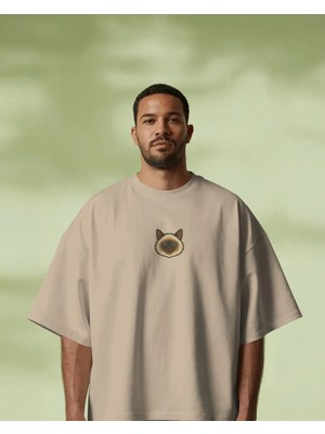 Muhtar Store Erkek Siyam Kedi Baskılı Oversize Tişört – Minimal Siamese Cat Tasarım