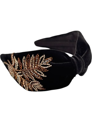 Zelice Tasarım Frunze Model Siyah Kadife Taç