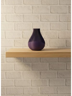 Zemira Home 11 cm Mor Minimal Çizgili Vazo Masa Üstü Şık Dekor Objesi
