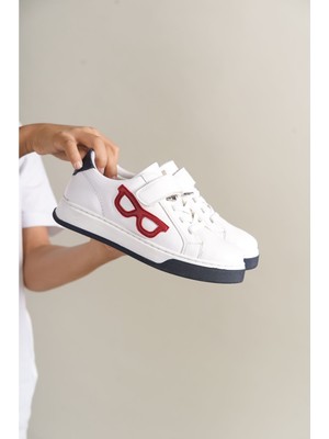 Marmara Qumasch 1011 - Glasses-X Çocuk Ayakkabı Beyaz Kırmızı Lacivert