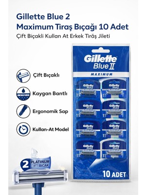Marmara Qumasch Gillette Blue 2 Maximum Tıraş Bıçağı 10 Adet Çift Bıçaklı Kullan At Erkek Tıraş Jileti