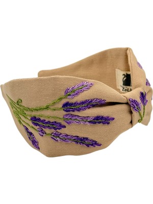 Zelice Tasarım Lavanta Nakışlı Bej Taç Dar Kalıp