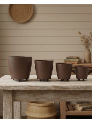 Zemira Home 4’lü 3D Şık Kahverengi Vazo Seti Modern Ayaklı Saksı