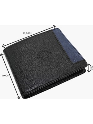 Westpolo Hakiki Deri Kağıt Para ve Bol Kart Bölmeli Slim Unisex Cüzdan - Siyah-Lacivert