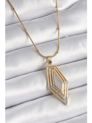 316L Çelik Gold Renk Zirkon Taşlı Vintage Model Kadın Kolye - Lisinya