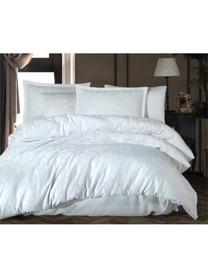 Dua Giyim Exclusive Jakarlı Çift Kişilik Pamuk Saten Nev Takımı Pavaya V1 Beyaz