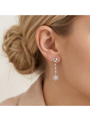 Vaoov 925 Ayar Gümüş Zirkon Taşlı Kar Tanesi Sallantılı Küpe