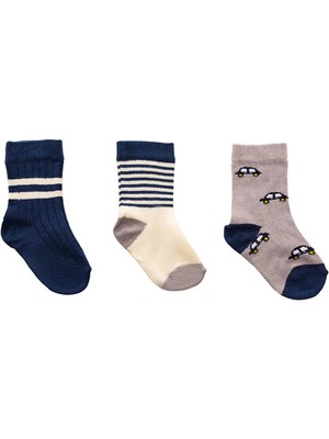 Hellobaby Erkek Bebek 3lü Soket Çorap Araba Baskılı