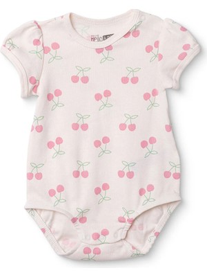Hellobaby Kız Bebek Body Kiraz Baskılı Çıtçıtlı Çıtçıtlı Yaka Kısa Kol