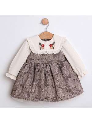 Cumino Çiçek Nakışlı Kız Çocuk Elbise