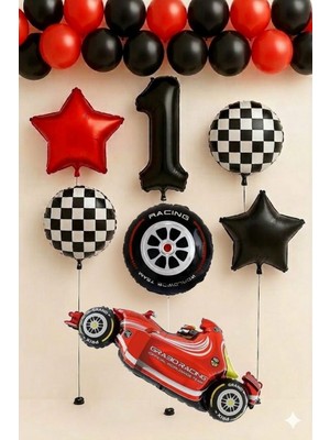 Çıtı Pıtı Store Yarış Araba Temalı Dama Teker Folyo Doğum Günü Parti Konsepti Yaş Balon Set