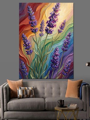 Tablomega Vazoda Büyük Lavanta Demeti Dekoratif Kanvas - Mdf Ahşap Tablo