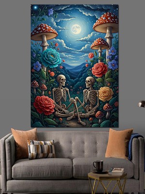 Tablomega Ay Işığında Oturan Iskelet Aşıklar Dekoratif Kanvas - Mdf Ahşap Tablo