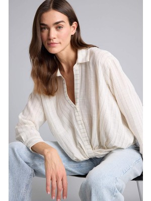 DeFacto Çizgili Simli Kumaş Gömlek H1475AX26SP