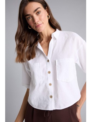 DeFacto Boxy Fit Keten Karışımlı Gömlek V2523AZ26SP