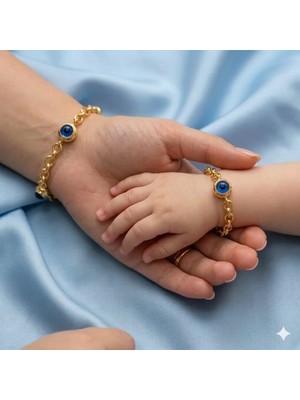 Papatya Silver 14 Ayar Altın Kaplama 3 Nazar Göz Anne Bebek 6 ml Doç Zincir Bileklik