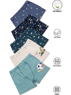 Özkan 31802 5'li Paket Erkek Çocuk Karışık Renkli Desenli Pamuklu Yumuşak Rahat Şort Boxer