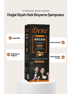 Dexe Doğal Siyah Saç Boyama Şampuanı 420 ml 8 Dakikada Hızlı ve Pratik Boya Canlandırıcı Etki ile Uzun Süreli Renk