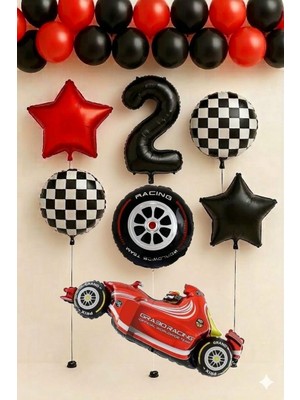 Çıtı Pıtı Store Yarış Araba Temalı Dama Teker Folyo Doğum Günü Parti Konsepti Yaş Balon Set