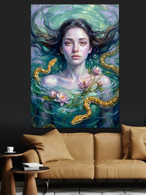 Artmeg Su Altında Peri Kızı Figürü Dekoratif Kanvas - Mdf Ahşap Tablo