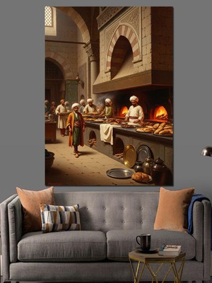 Artmeg Tarihi Osmanlı Mutfağında Yemek Hazırlığı Dekoratif Kanvas - Mdf Ahşap Tablo