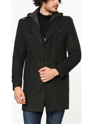 Dewberry Plt8334 Erkek Palto Antrasit Renk Yün Polyester Uzun Kol Düz Desenli M Beden