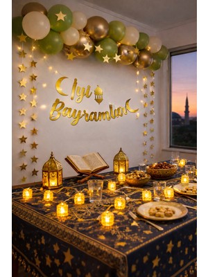 Pairla “3 Metre Led”, “iyi Bayramlar” Ramazan Süslemesi, Ramazan Hediyesi, Ramazan Bayramı Oda Mekan Süsleme Banner