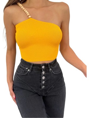 Stylmenplus Ahşap Boncuk Detaylı  Bluz-Turuncu