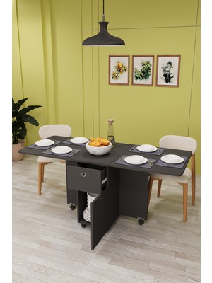 Asra Trend Lüks Katlanır Mutfak Yemek Masası %100 MDF Pratik Çekmece+Dolaplı Çalışma Masası KM28