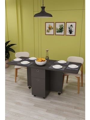 Asra Trend Lüks Katlanır Mutfak Yemek Masası %100 MDF Pratik Çekmece+Dolaplı Çalışma Masası KM28