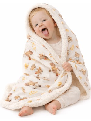 Luckka Puffy Bebek Battaniyesi 70x100 cm Koyun Tüylü Müslin Battaniye  - ZTPUF00